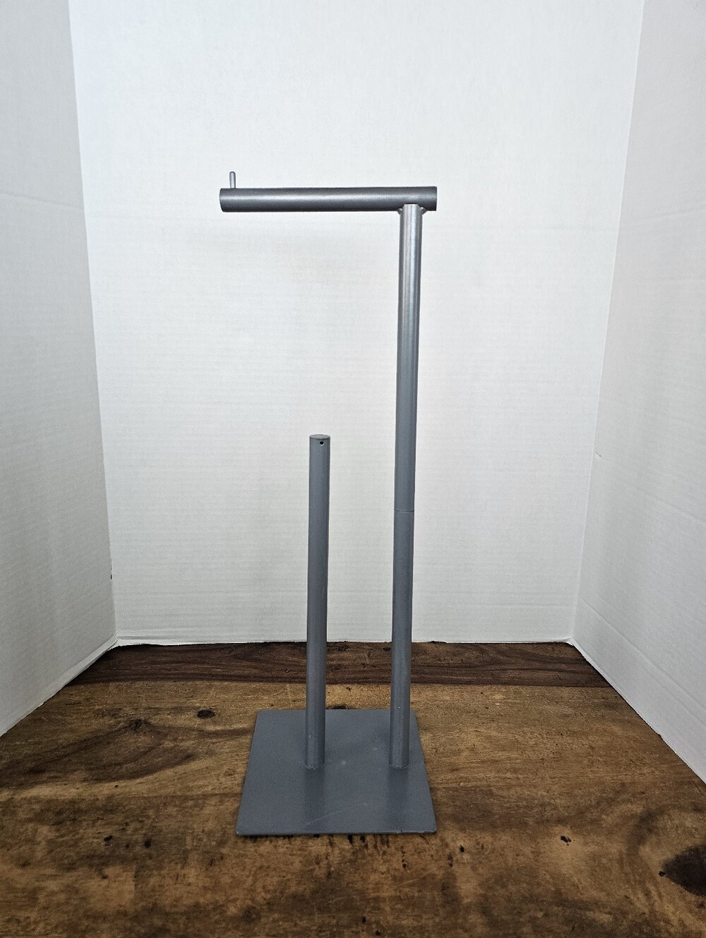 Freestanding Toilet Paper Holder Stand with Storage, Metal Gray Finish Fits 4